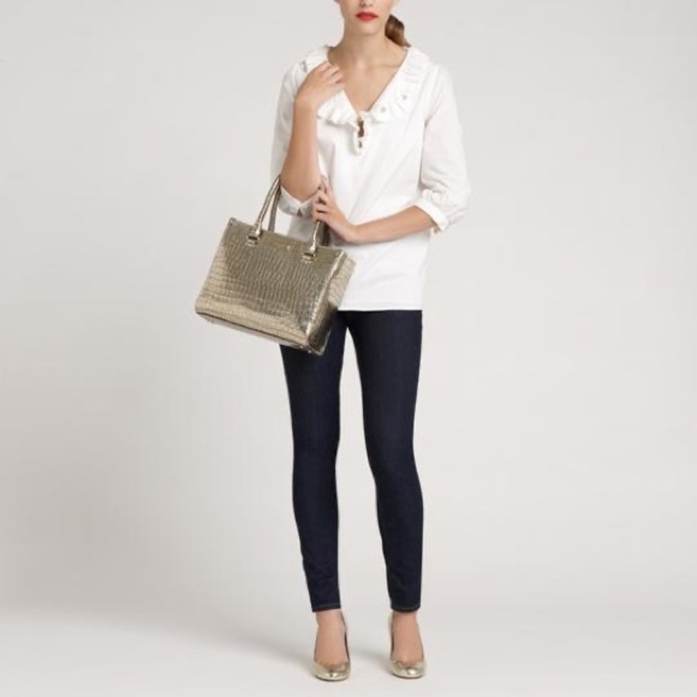 Kate Spade Quinn Metallic Gold Croc Embossed Tote